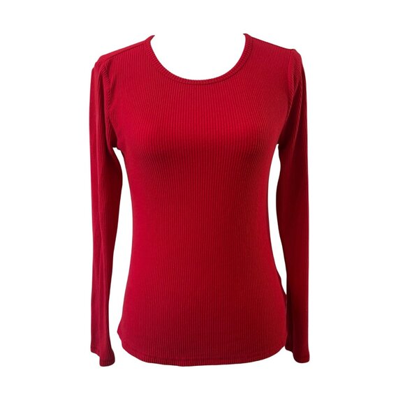 Womens Red Long Sleeve Ribbed Crewneck T-Shirt Size M By Old Navy - Picture 1 of 10